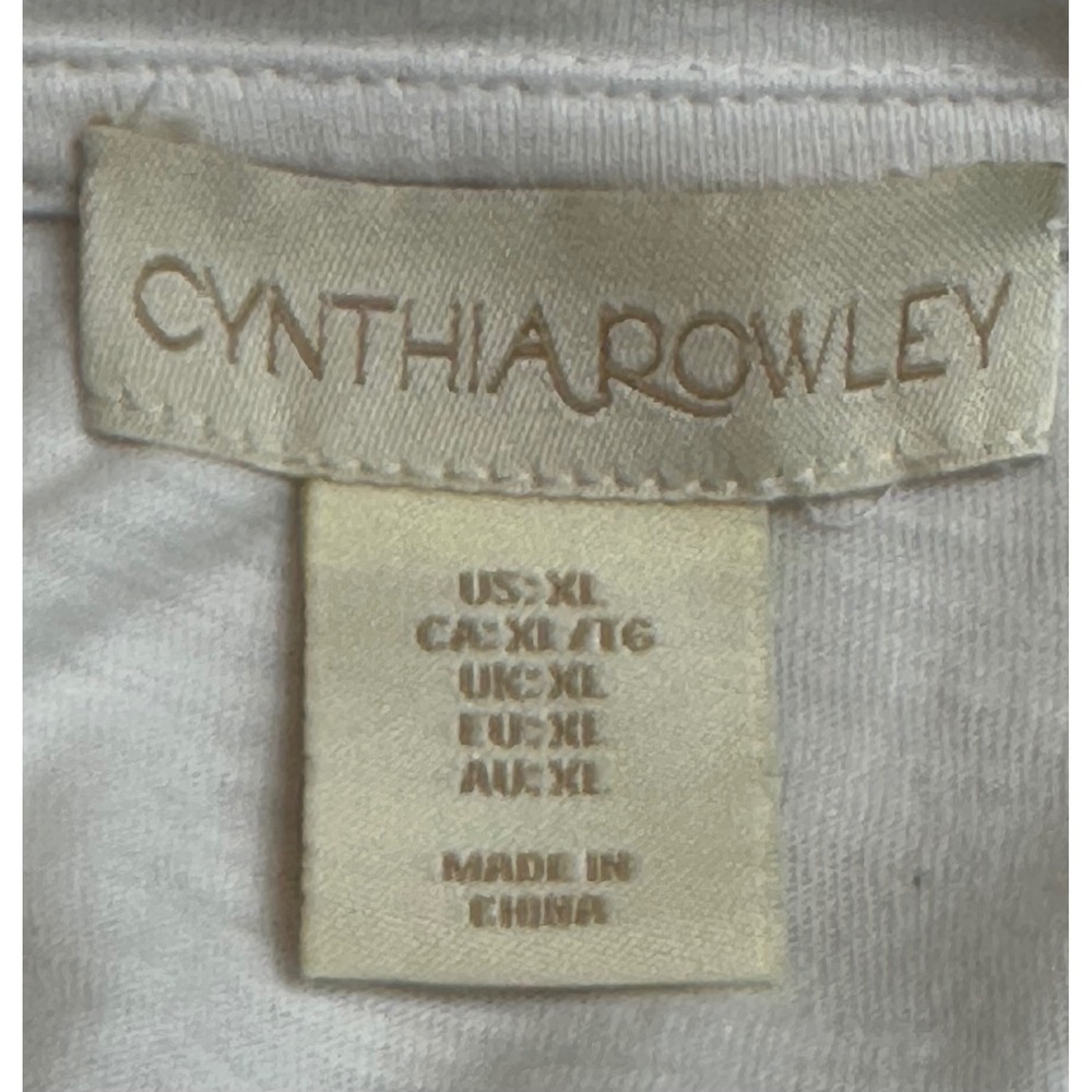 Cynthia Rowley White Navy Embroidered Star V-Neck Cotton Slub T-Shirt XL - Picture 3 of 7